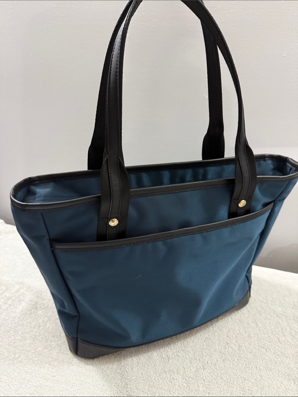 Blue Tote Bag with Black Trim - Classic Everyday Carry Business Travel Bag Purse